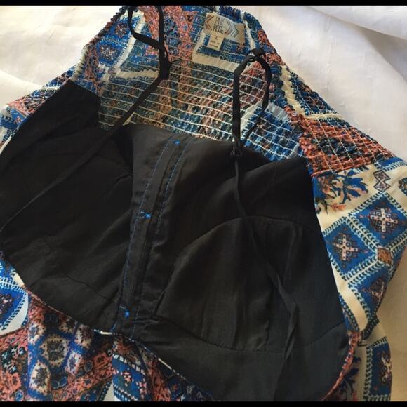 Pink Rose blue patterned shirred back maxi dress, L - Picture 6 of 7